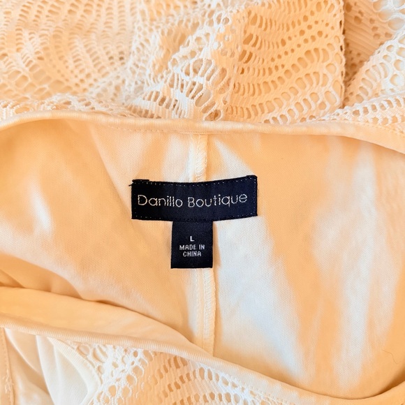 Danilo Boutique Elegant Sleeveless Ivory Lace Fringe Maxi Dress Size L - Picture 9 of 10